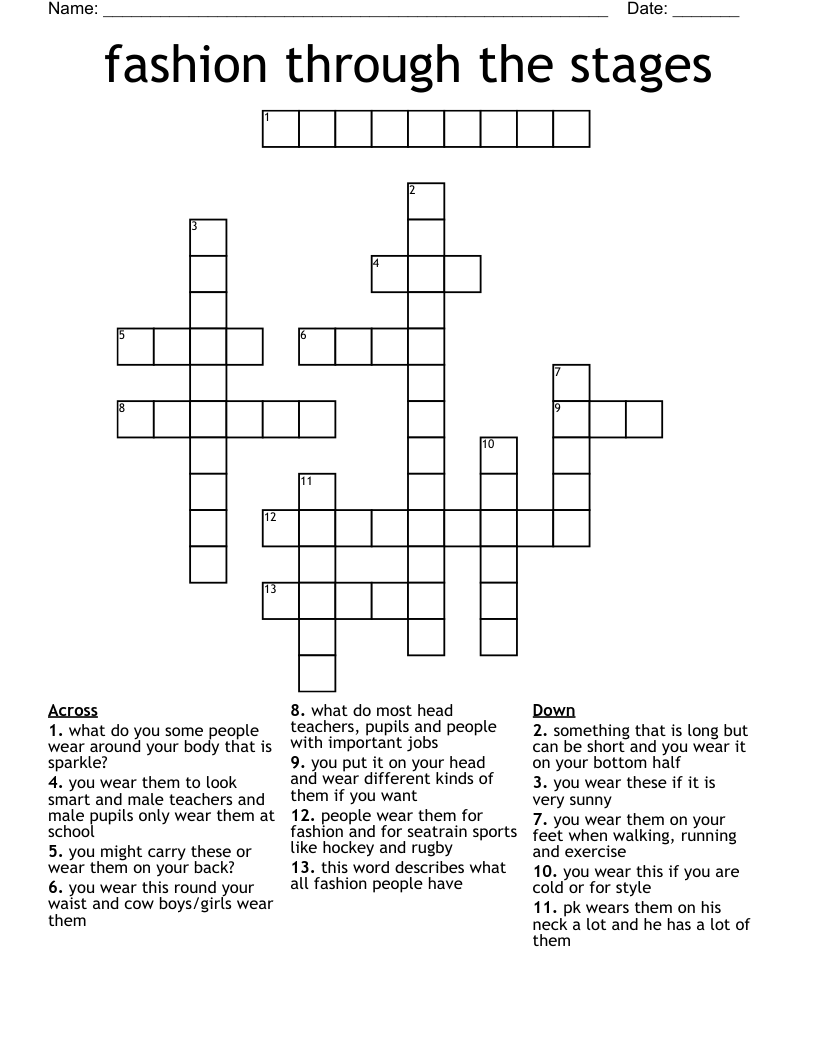 fashion through the stages  Crossword