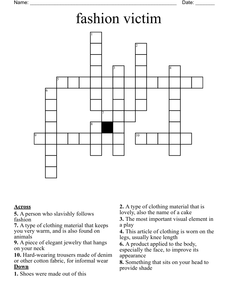 fashion victim Crossword