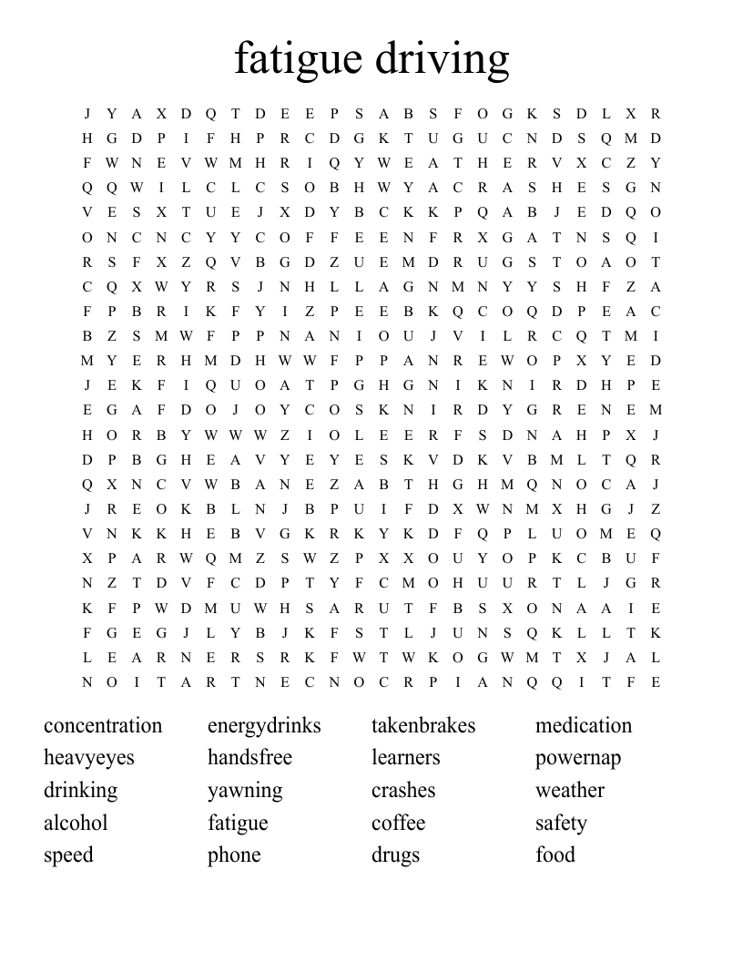 fatigue driving   Word Search