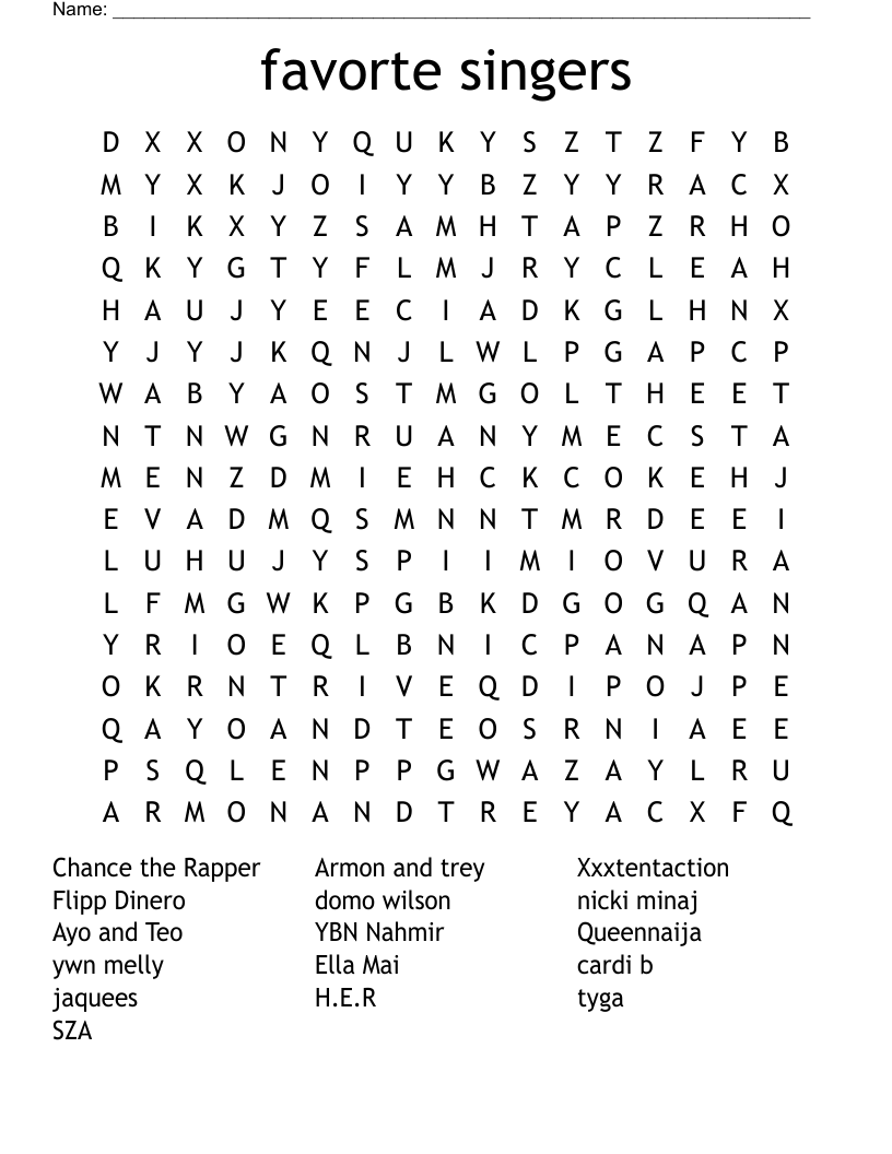 favorte singers Word Search