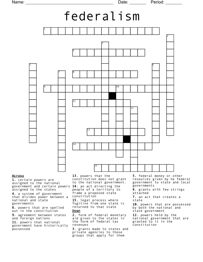 federalism Crossword