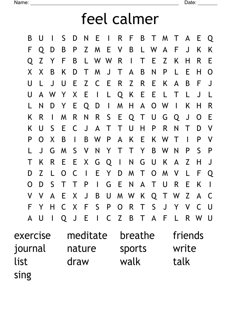 feel calmer  Word Search