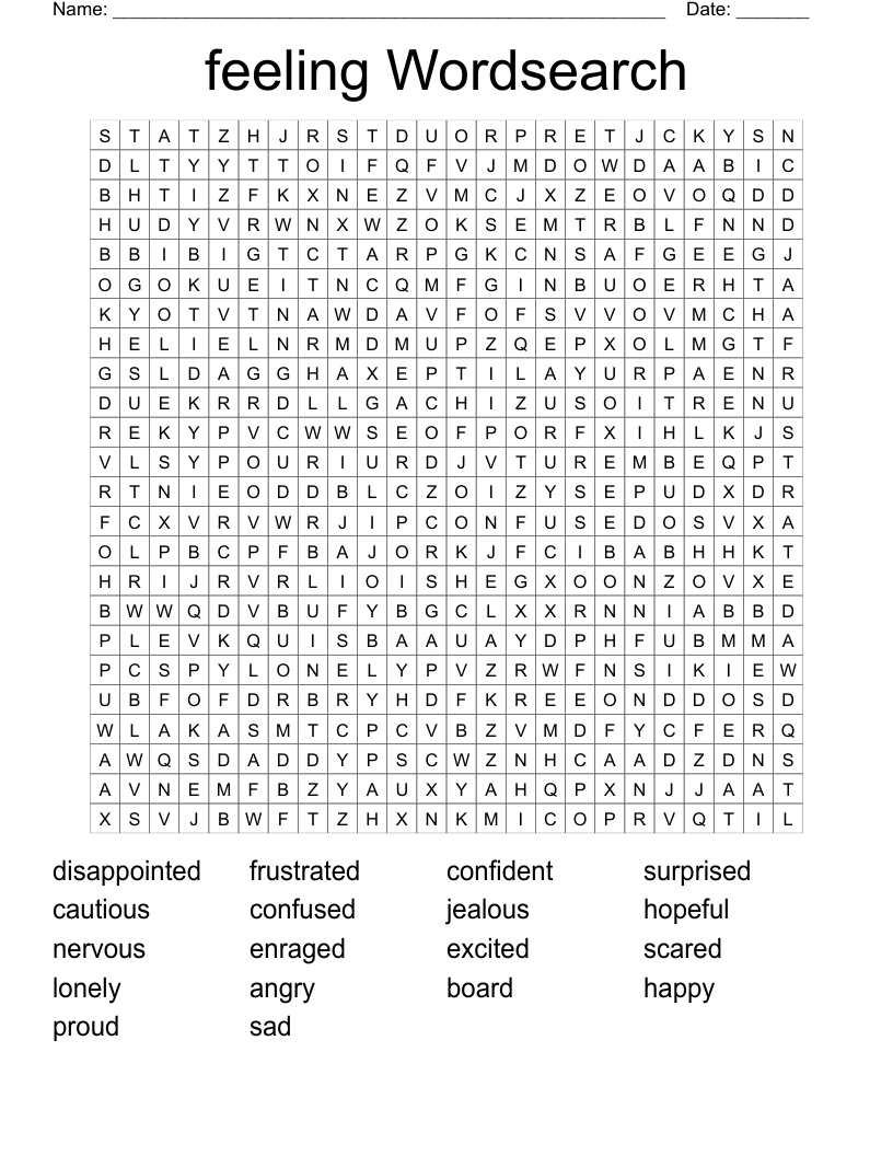 feeling Wordsearch 