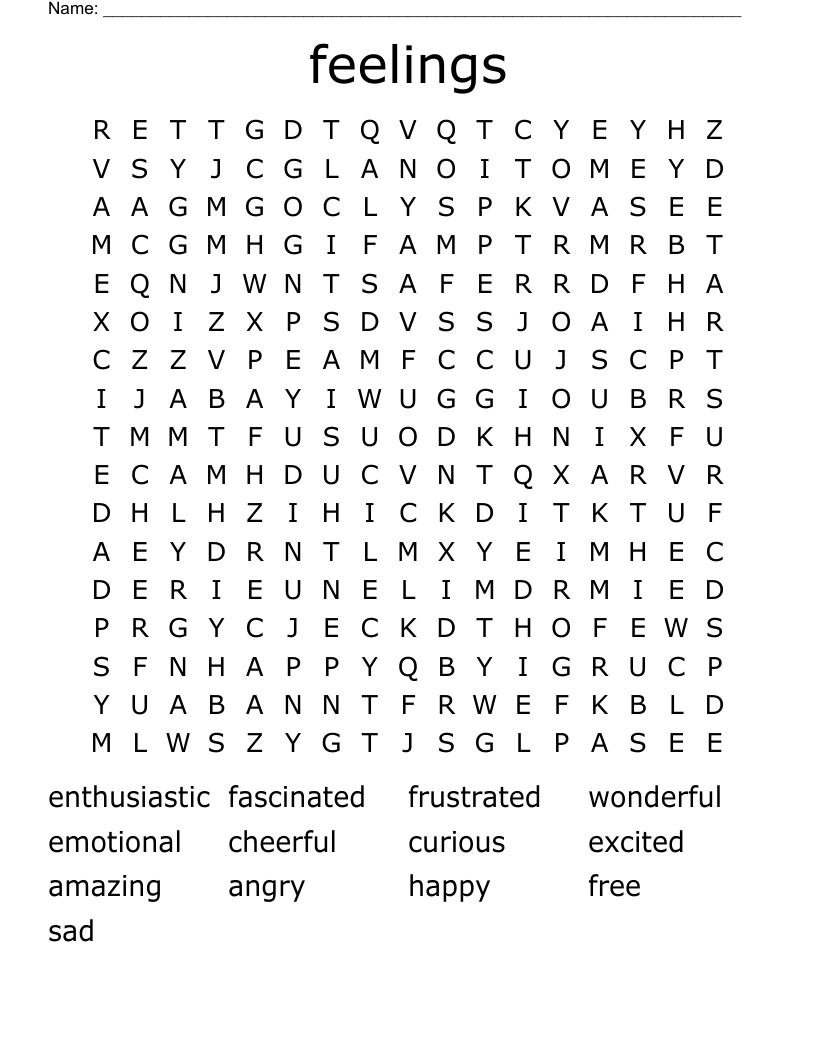 feelings Word Search