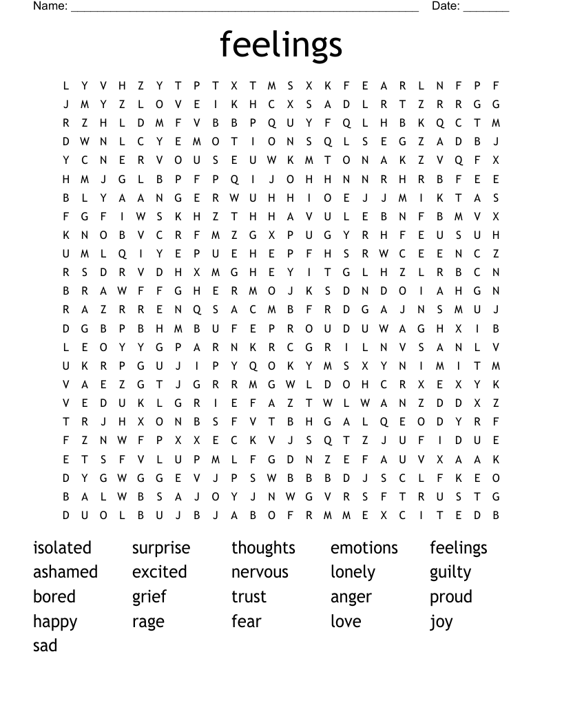 feelings Word Search