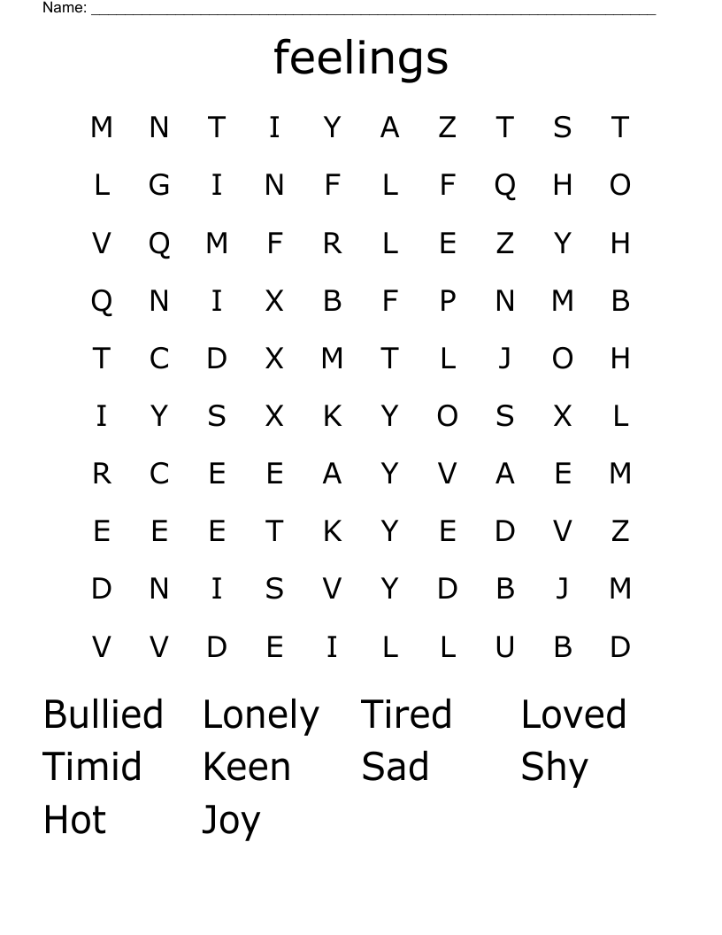 feelings Word Search