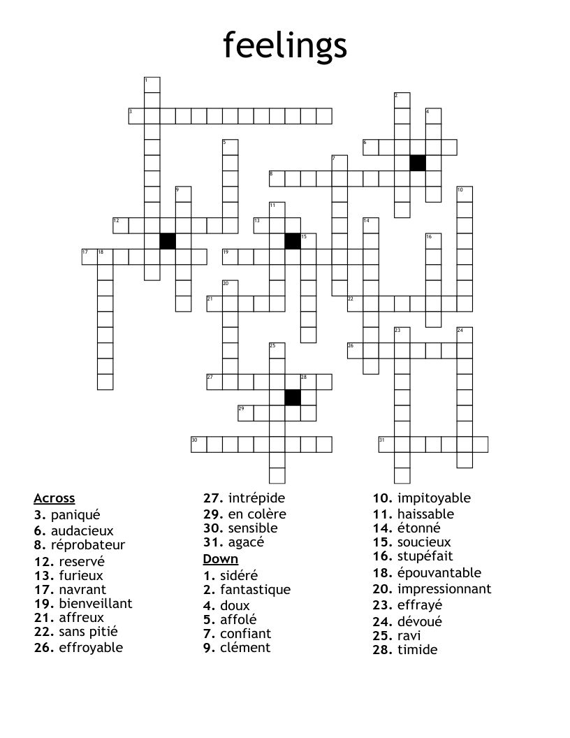 feelings Crossword