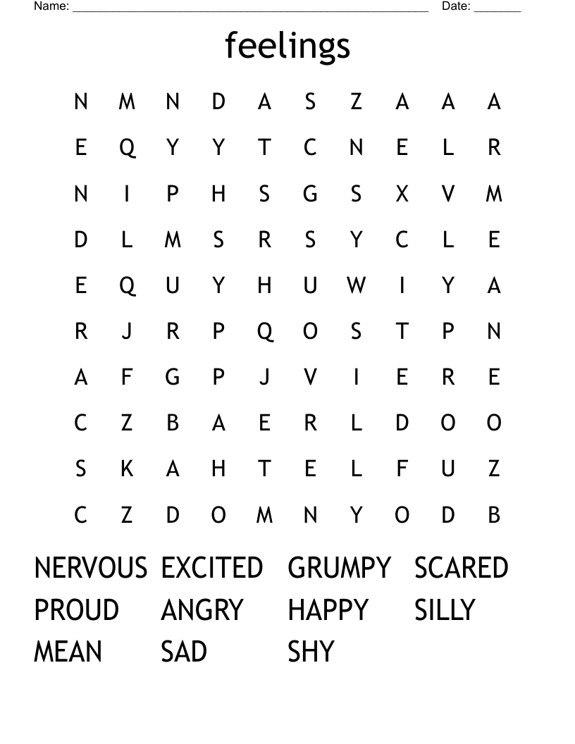 feelings Word Search