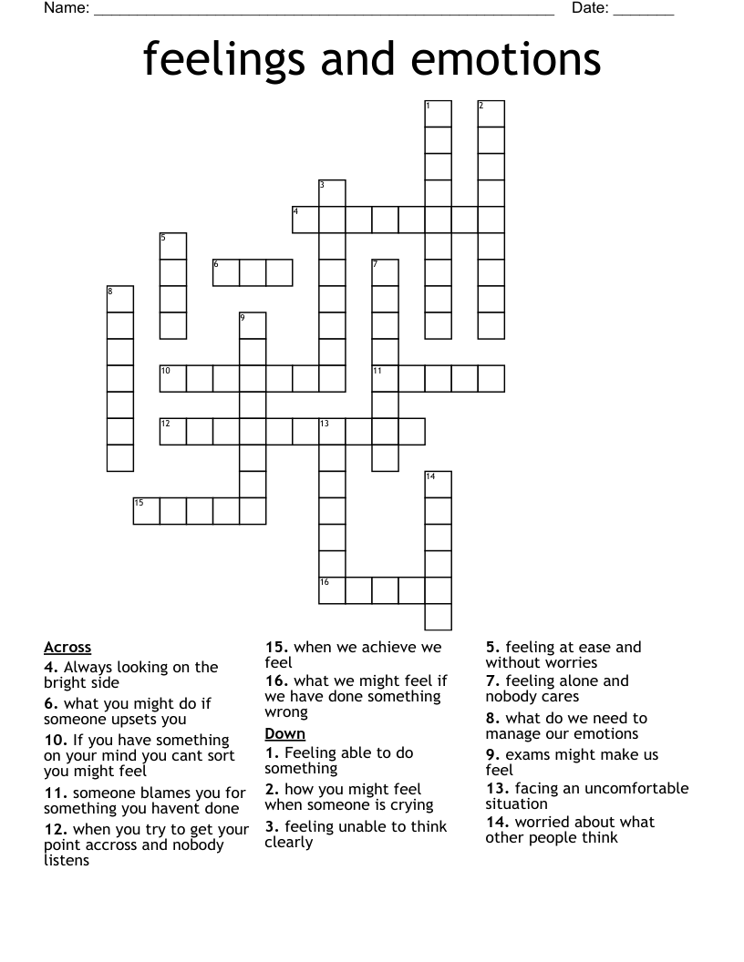 feelings and emotions Crossword