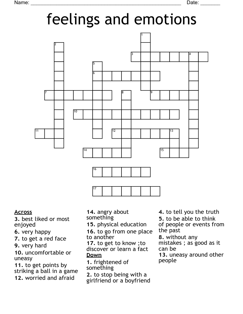 feelings and emotions Crossword