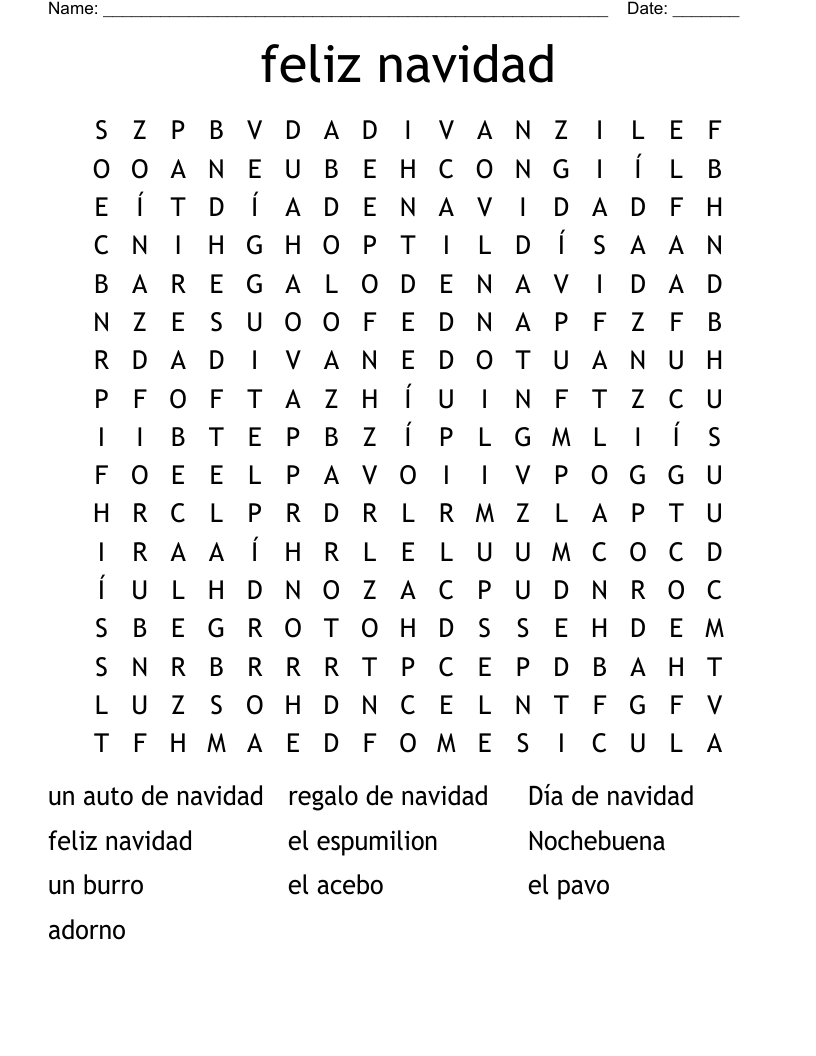 feliz navidad Word Search