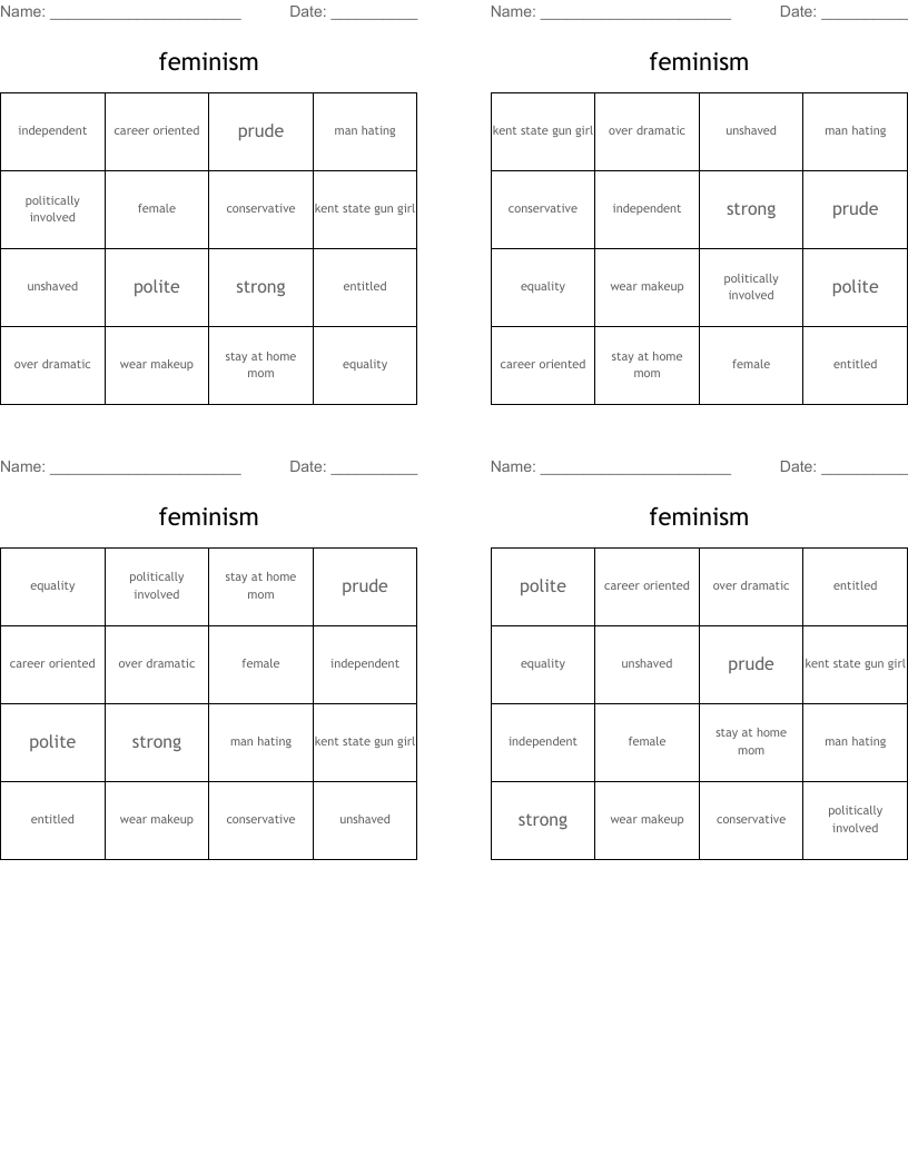 feminism  Bingo Cards