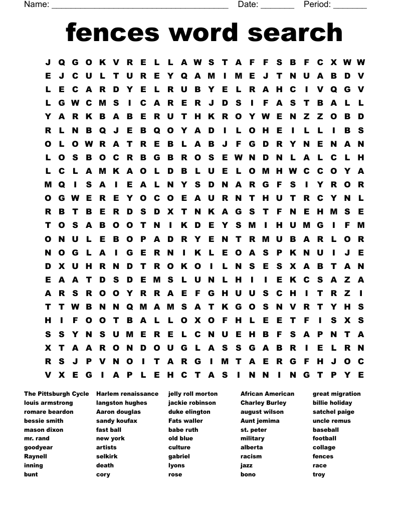 fences word search 