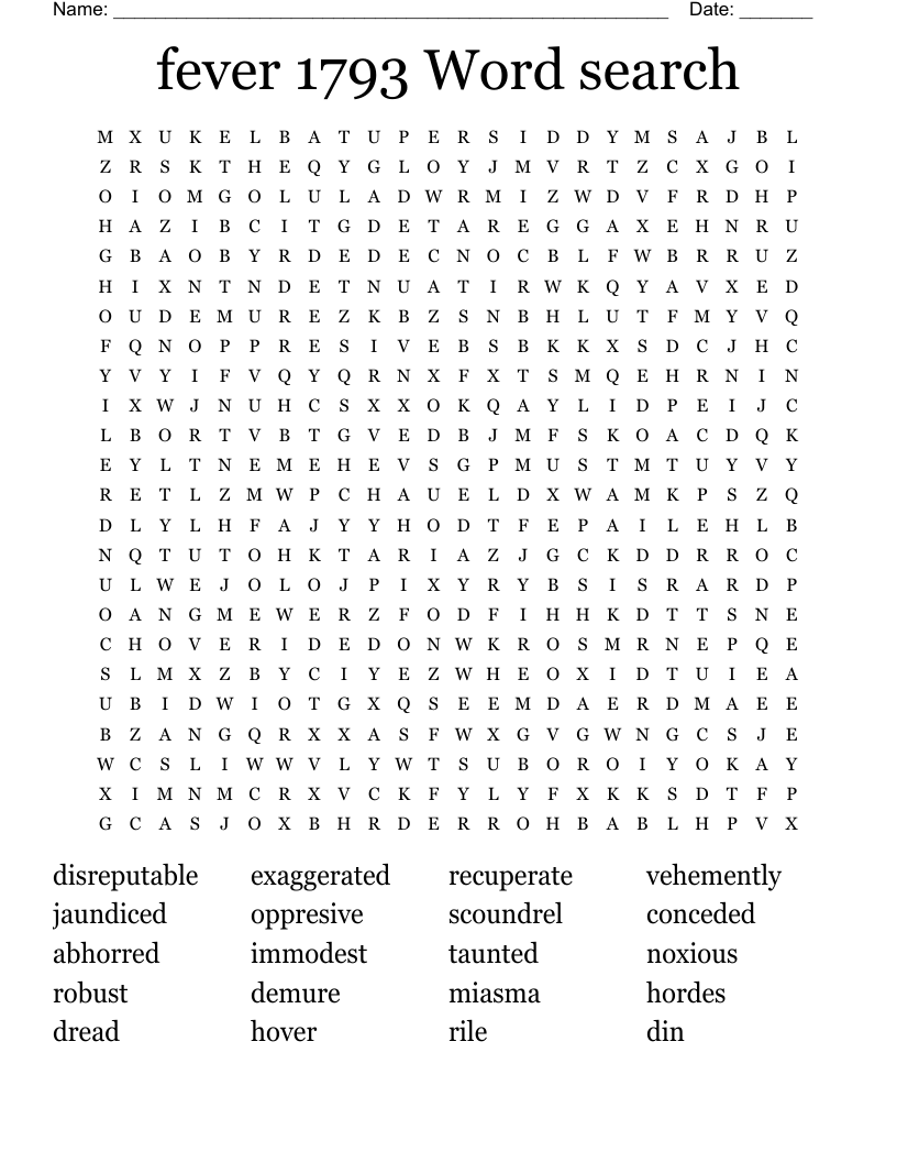 fever 1793 Word search