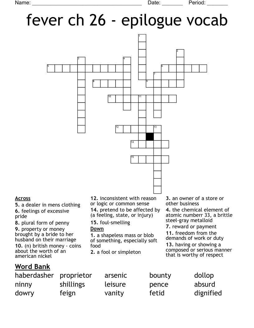 fever ch 26 - epilogue vocab Crossword