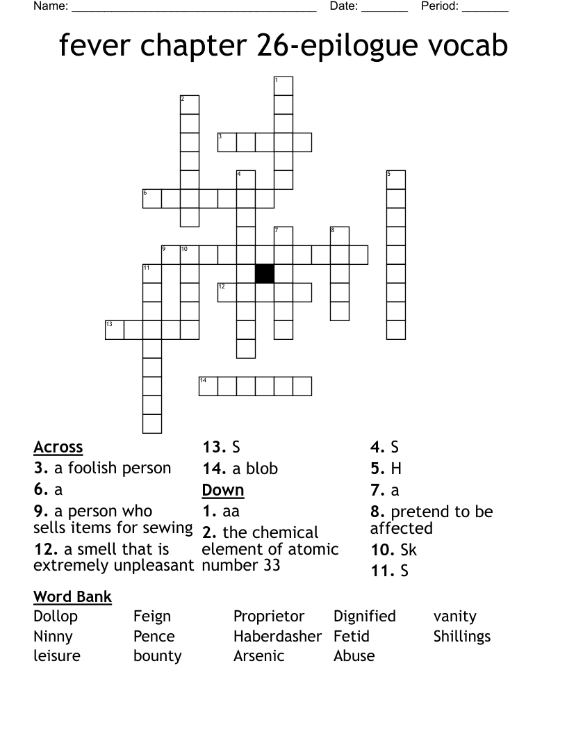 fever chapter 26-epilogue vocab Crossword