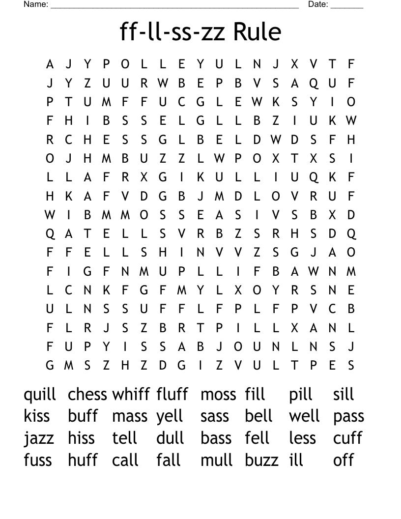 ff-ll-ss-zz Rule Word Search