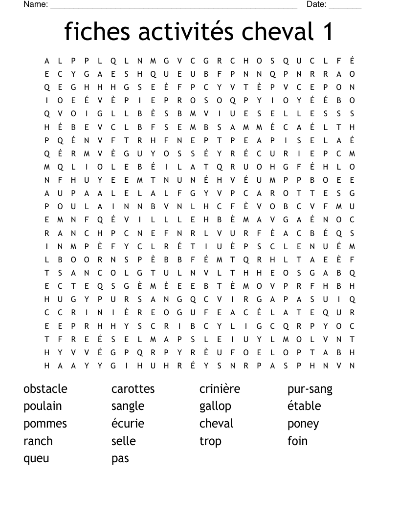 fiches activités cheval 1 Word Search