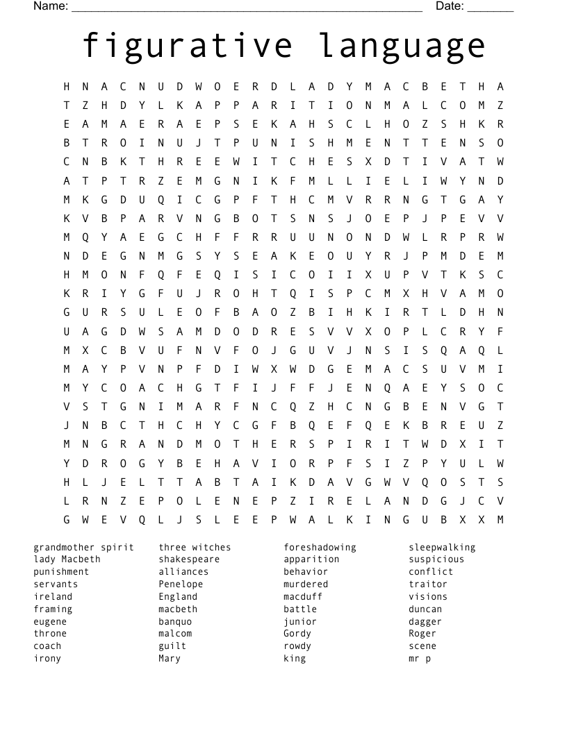 figurative language  Word Search