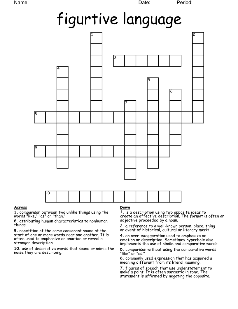 figurtive language  Crossword