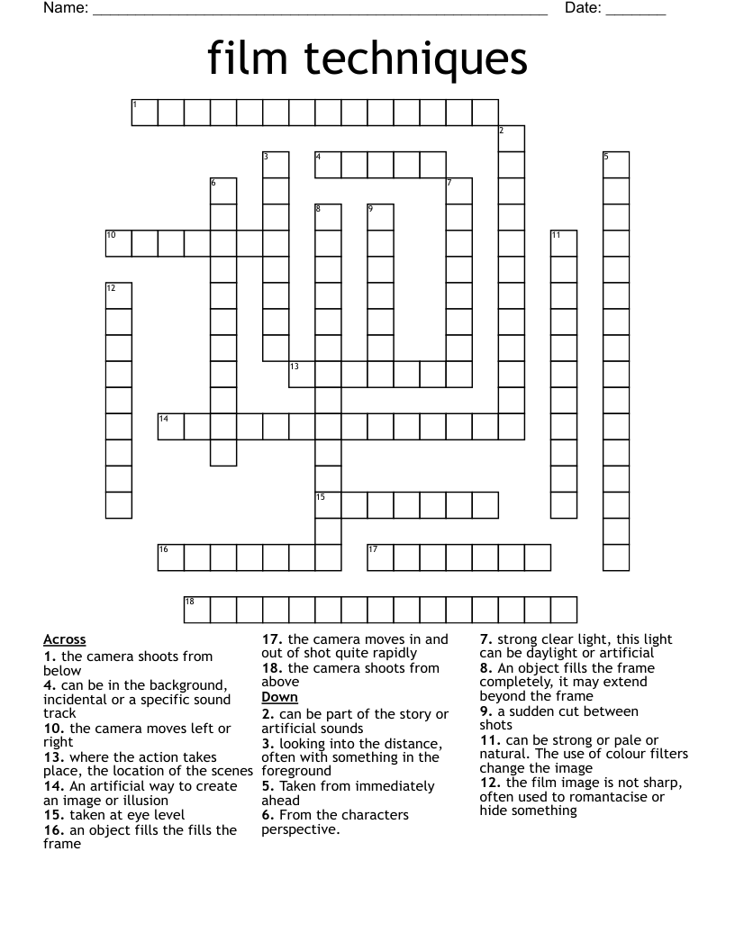 film techniques Crossword