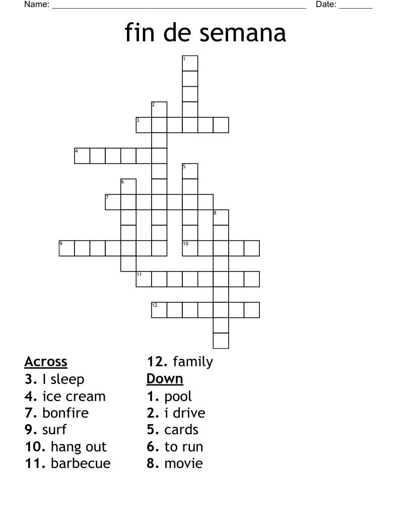 fin de semana Crossword