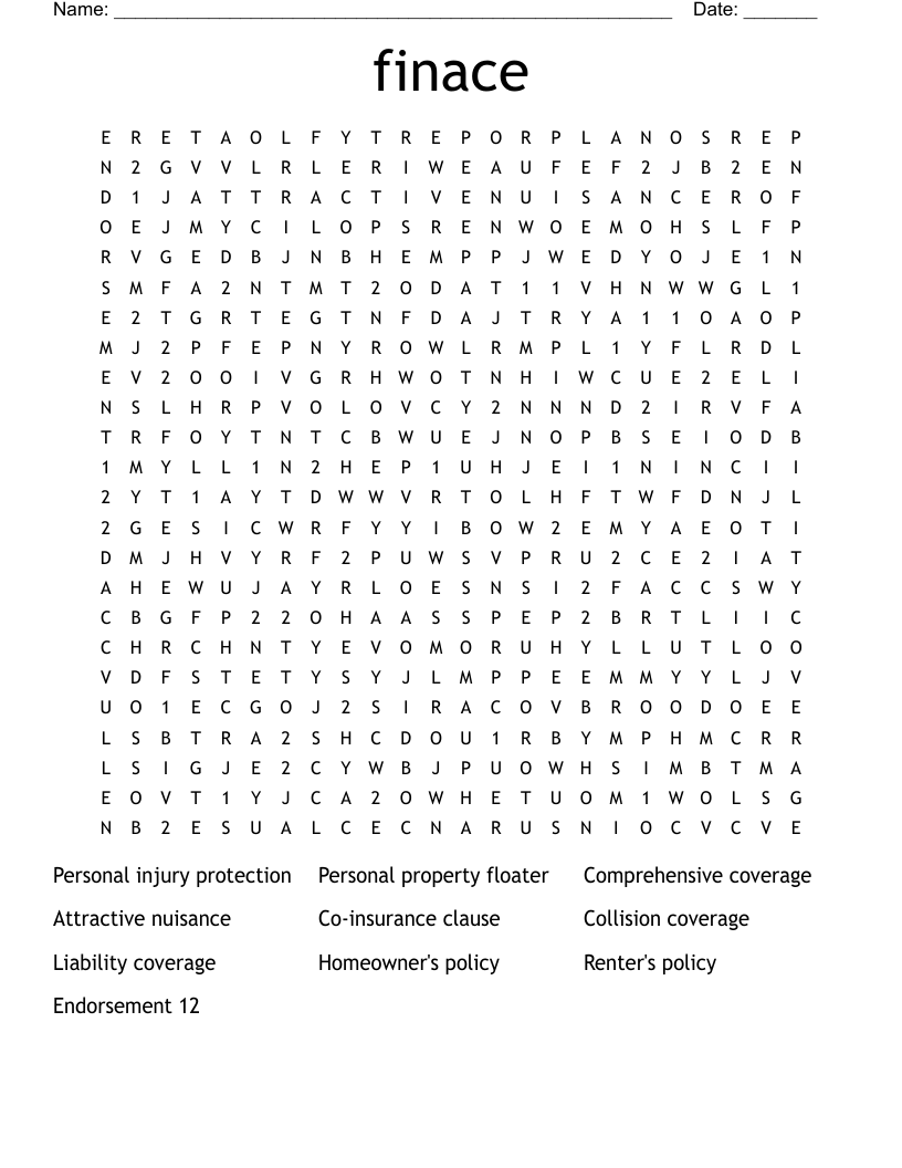 finace  Word Search