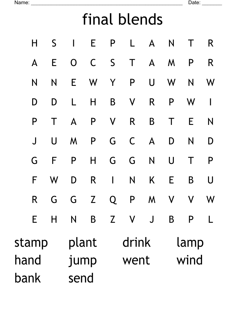 final blends Word Search