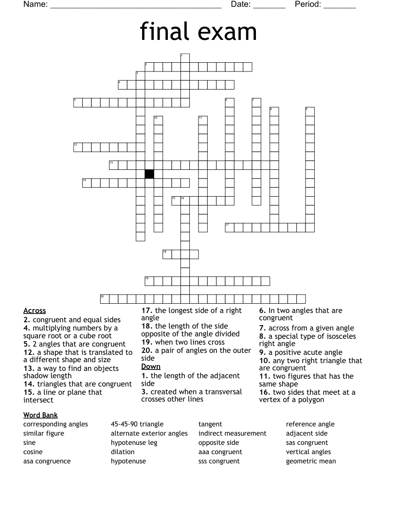 final exam Crossword