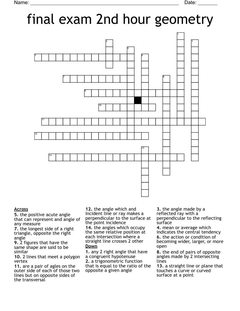 final exam 2nd hour geometry  Crossword
