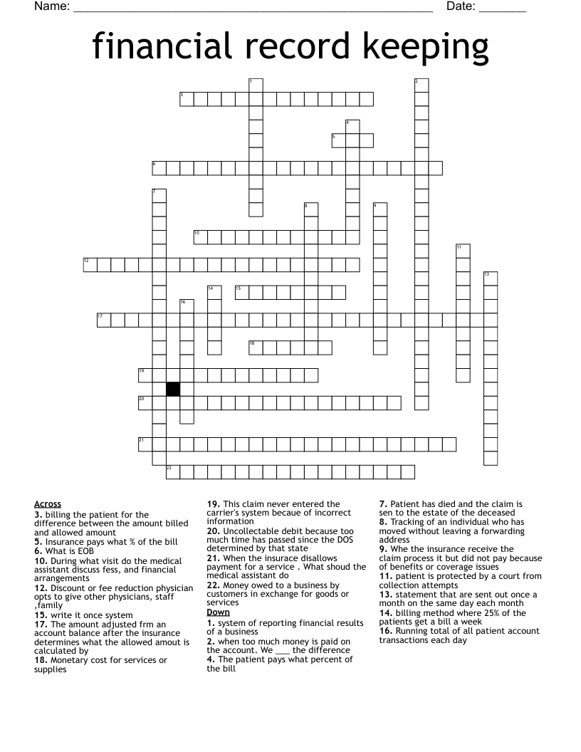 financial record keeping Crossword