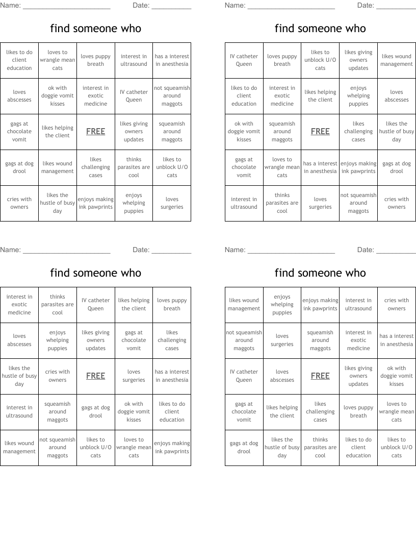 find someone who Bingo Cards