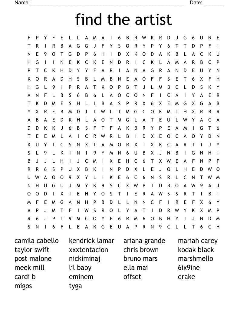 find the artist Word Search