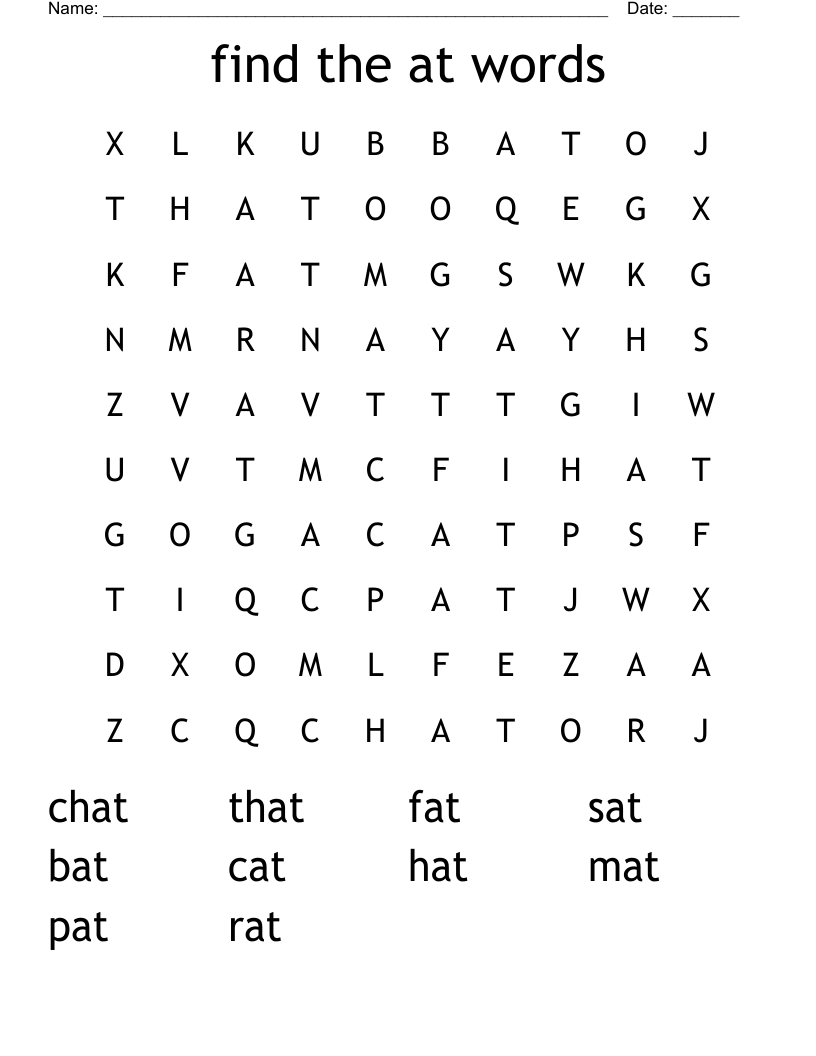 find the at words Word Search