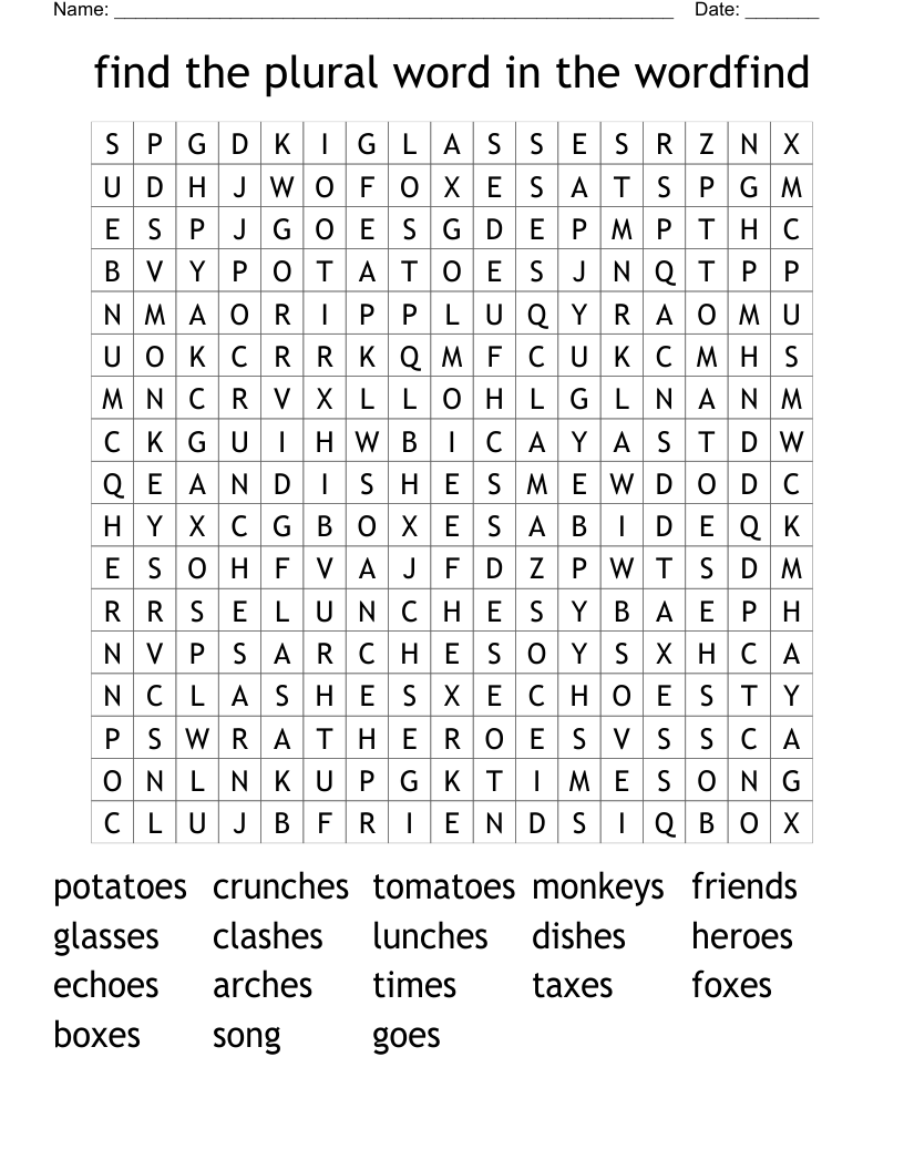 find the plural word in the wordfind Word Search