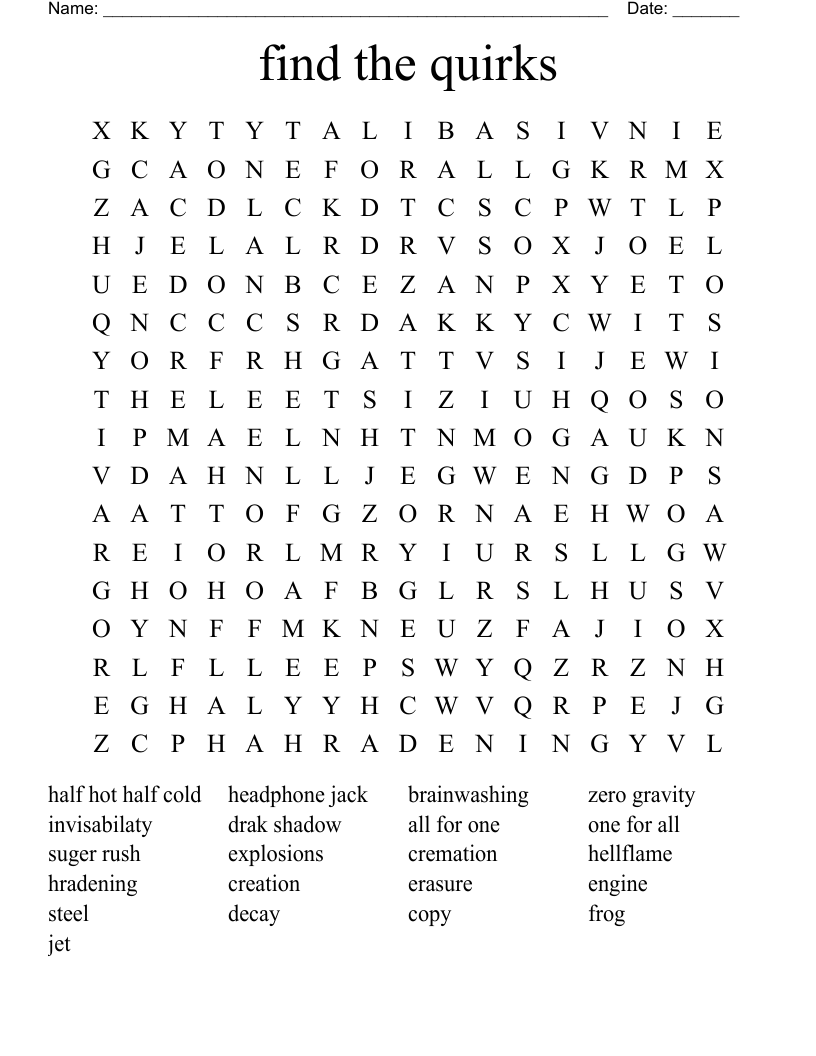find the quirks Word Search