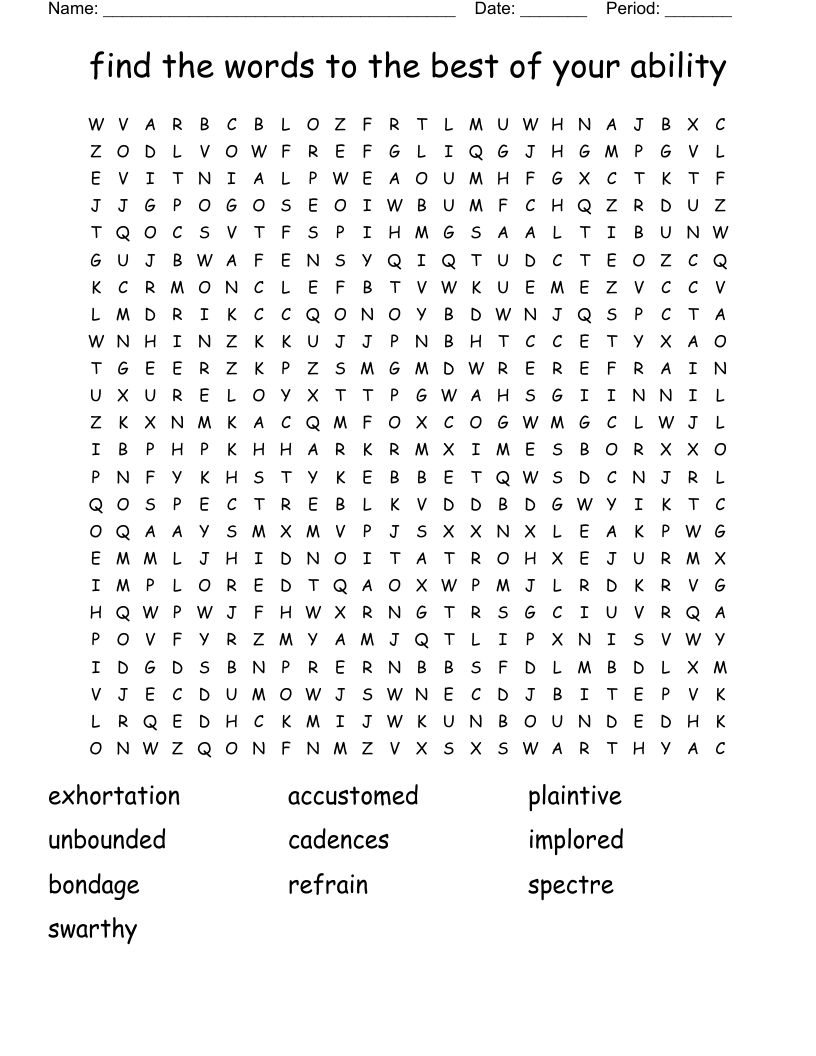 find the words to the best of your ability  Word Search