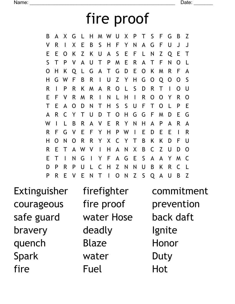 fire proof Word Search