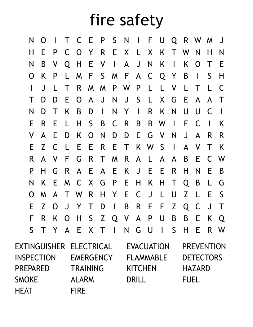fire safety Word Search