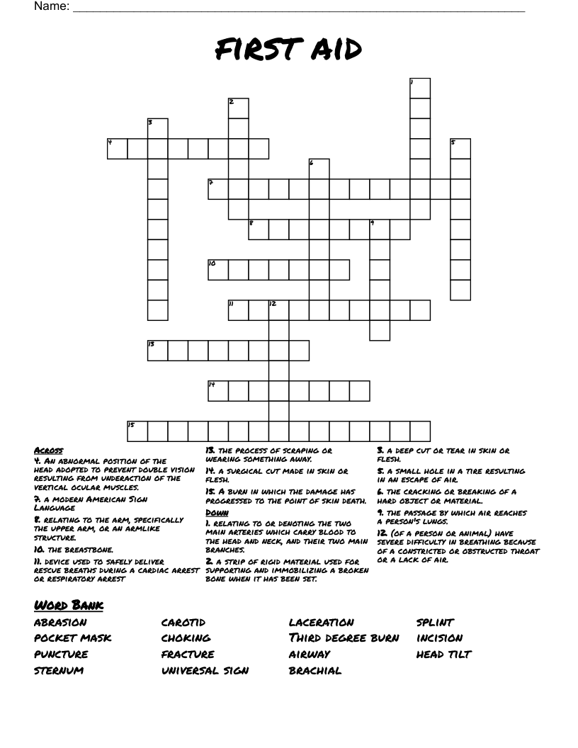 first aid  Crossword