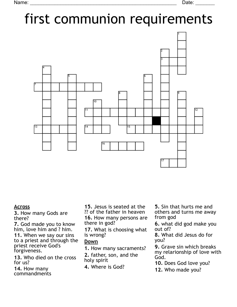 first communion requirements Crossword