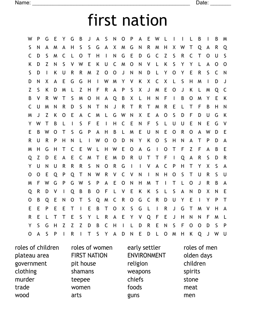 first nation Word Search