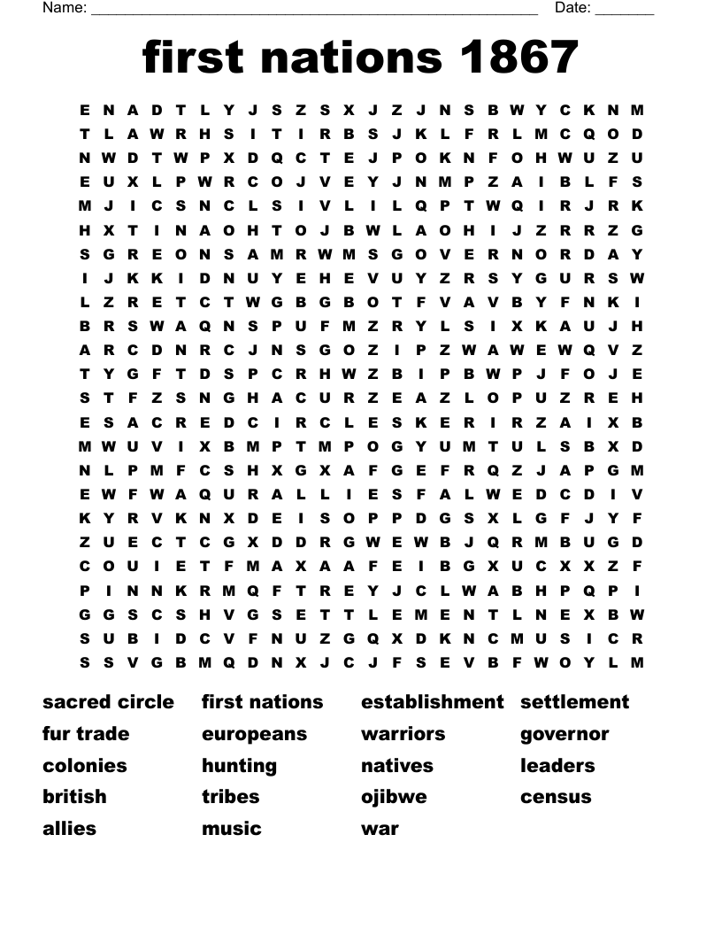 first nations 1867 Word Search