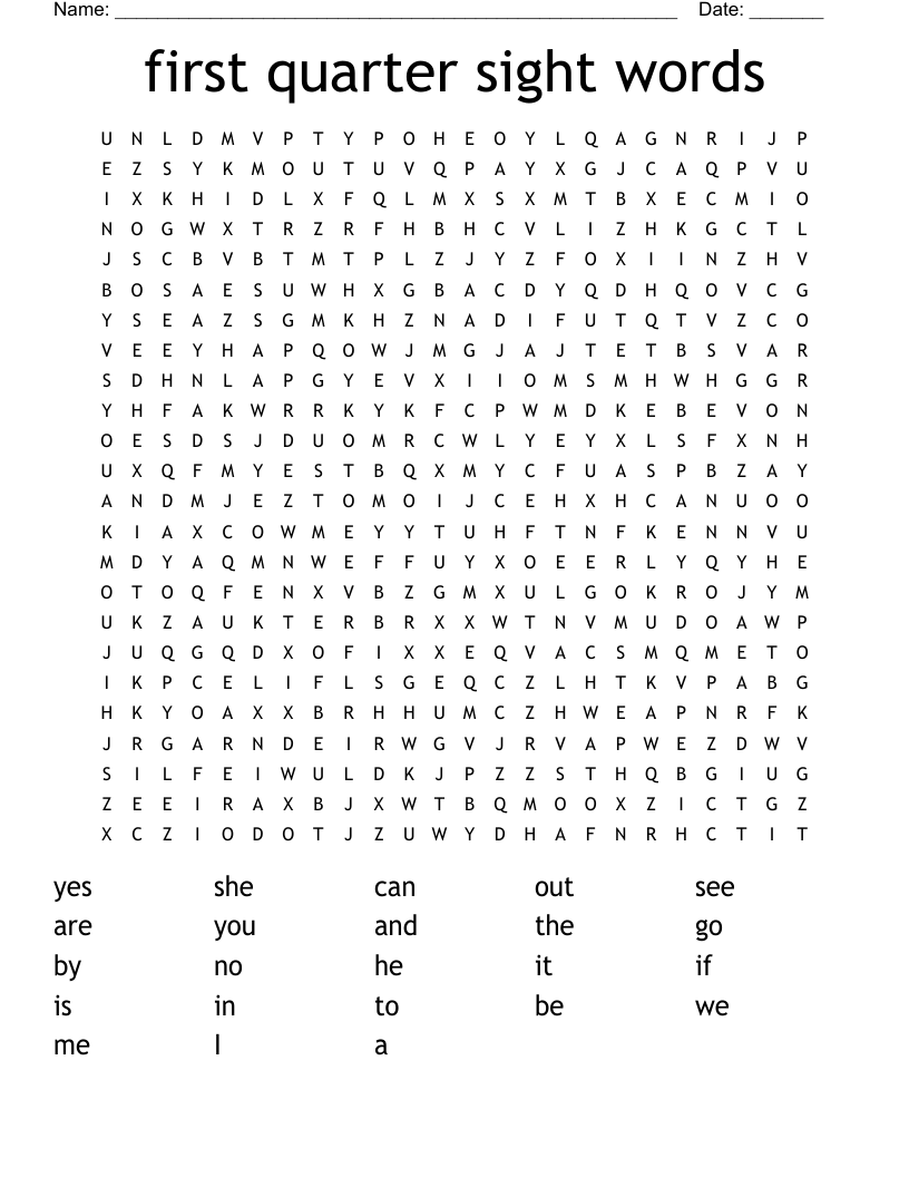 first quarter sight words Word Search