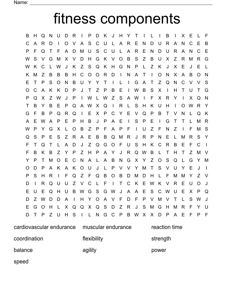 fitness components  Word Search