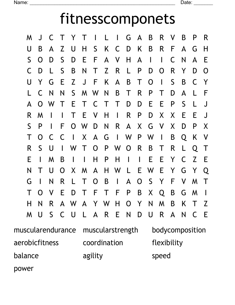 fitnesscomponets Word Search