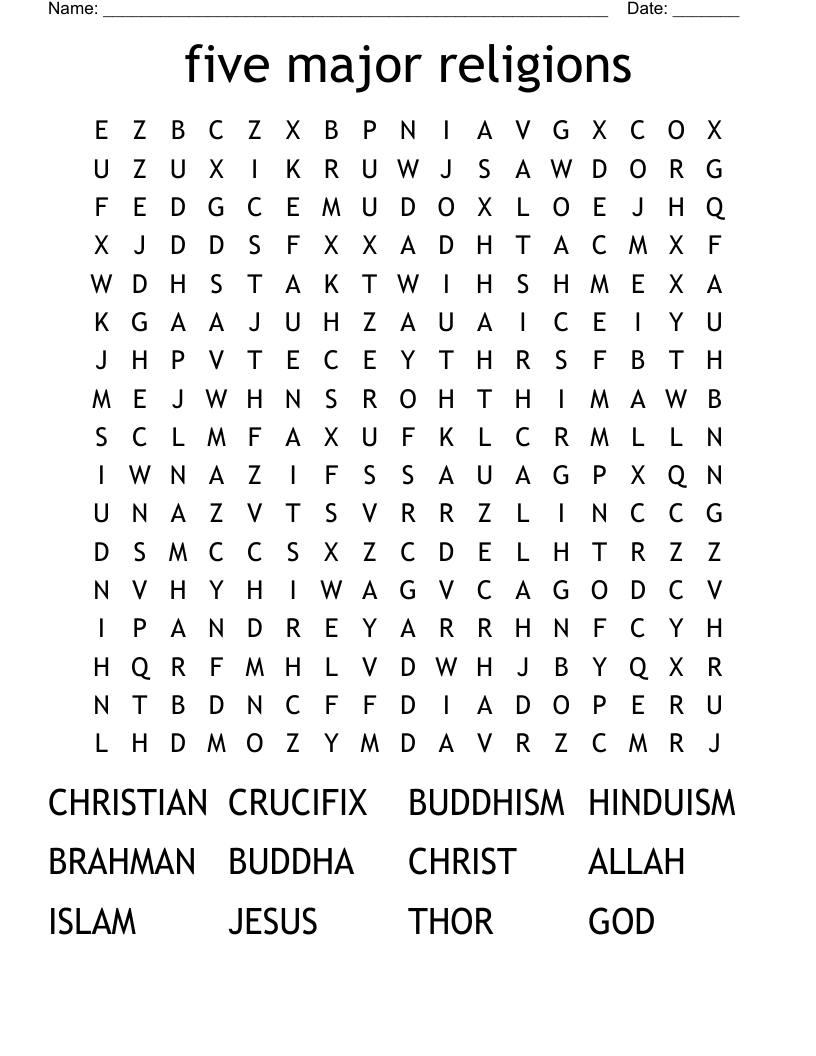 five major religions Word Search