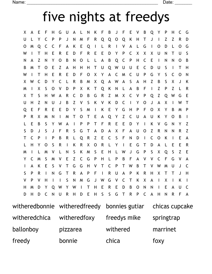 five nights at freedys  Word Search