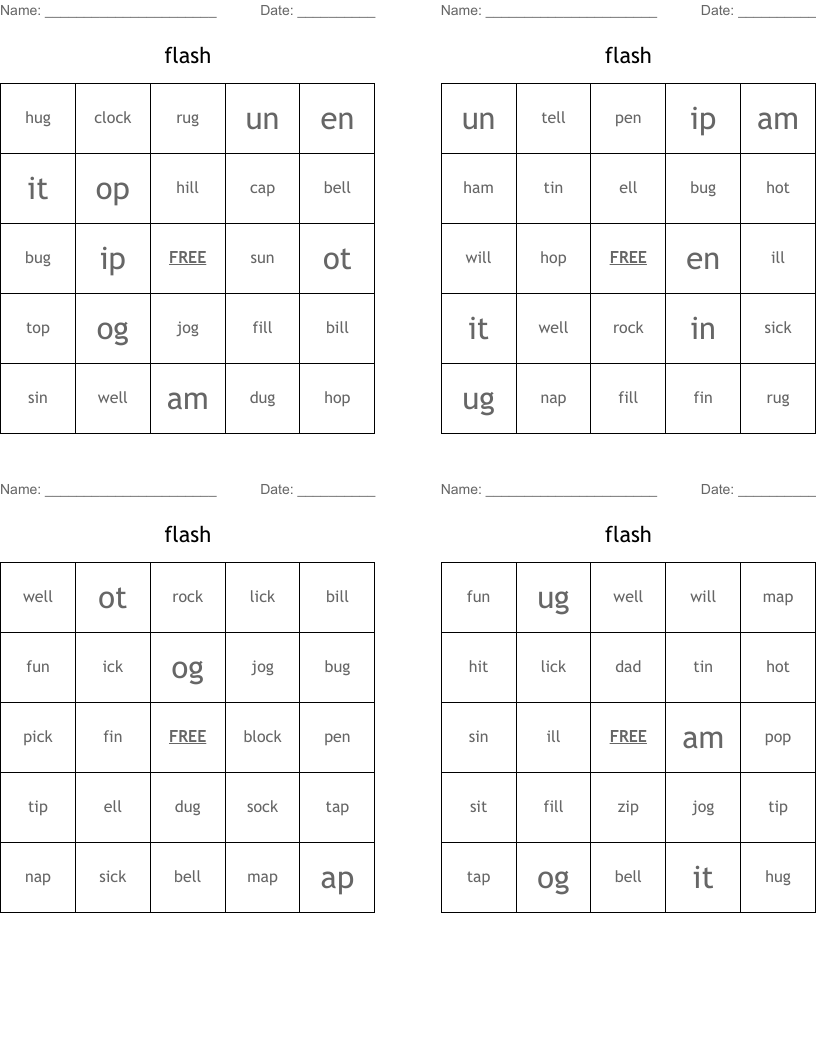 flash Bingo Cards