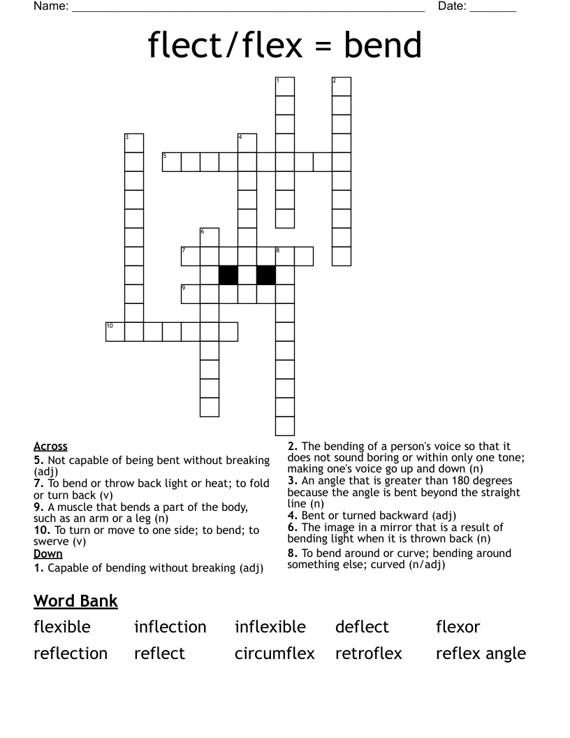 flect/flex = bend Crossword